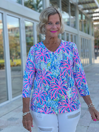 PINK PALM BEACH V-NECK TOP