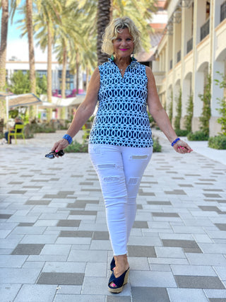 MELINA BLUE SLEEVELESS ZIPPER