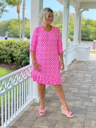 PINK DIAMOND SLEEVE RUFFLE DRESS