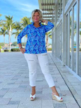AQUA LANE 3/25 RUFFLE TOP - Cathys Place