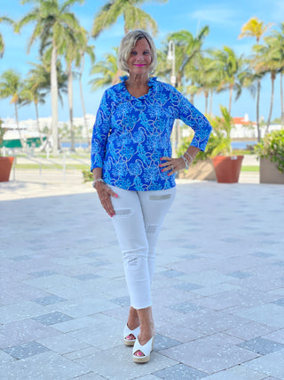 AQUA LANE 3/25 RUFFLE TOP - Cathys Place