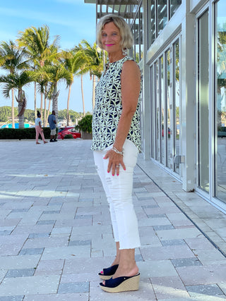 GREEN AND NAVY SLEEVELESS PALM TOP - Cathys Place