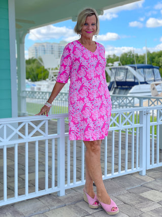 PINK LANE ELBOW SLEEVE DRESS