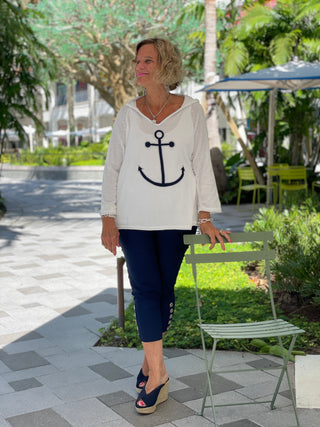 CHENILLE WHITE ANCHOR HOODED SWEATER