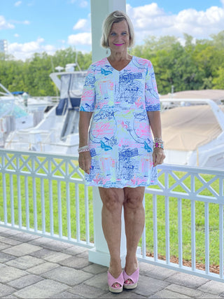 POST CARDS OF LOVE ELBOW SLEEVE DRESS - Cathys Place
