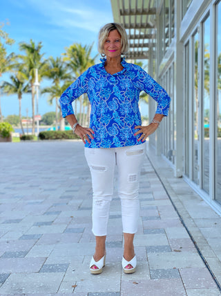AQUA LANE 3/25 RUFFLE TOP - Cathys Place