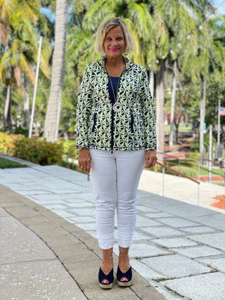 GREEN NAVY PALM ZIPPER JACKET - Cathys Place