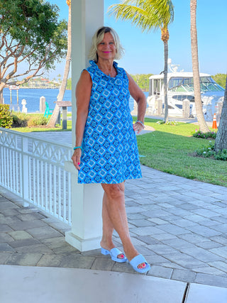 BAHAMA BLUE TURTLE RUFFLE DRESS