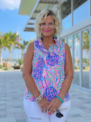 PINK PINEAPPLE DREAM SLEEVELESS RUFFLE - Cathys Place