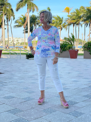 POST CARDS OF LOVE V-NECK TOP - Cathys Place