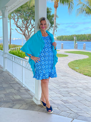 BAHAMA BLUE TURTLE HALTER  RUFFLE DRESS