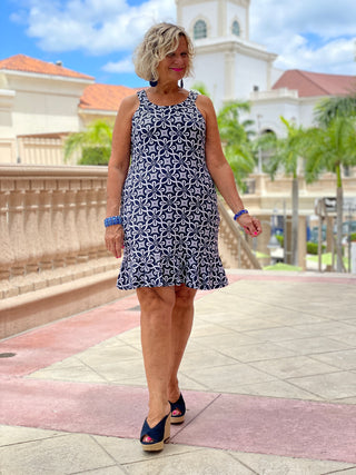 BRIGHTEN BLUE HALTER RUFFLE DRESS
