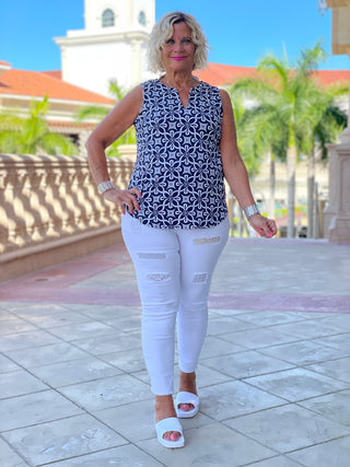 BRIGHTEN BLUE SLEEVELESS V NECK - Cathys Place