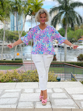 PINK PALM TREE BELL SLEEVE