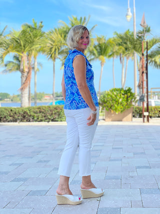 AQUA LANE SLEEVELESS RUFFLE TOP