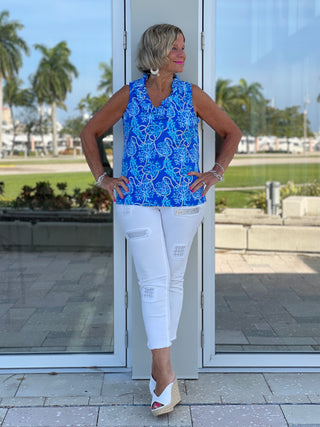 AQUA LANE SLEEVELESS RUFFLE TOP - Cathys Place