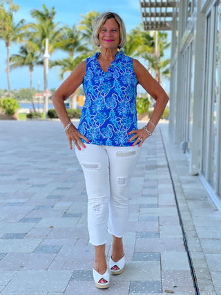 AQUA LANE SLEEVELESS RUFFLE TOP - Cathys Place