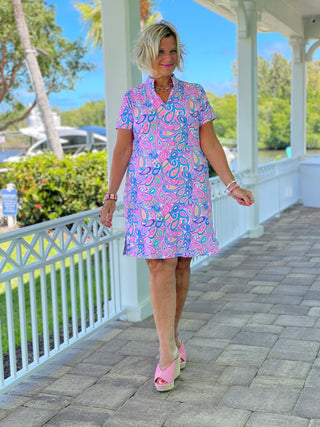 CAROLINA PAISLEY SHORT SLEEVE DRESS