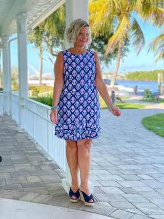 PINEAPPLE VACA SHIFT RUFFLE DRESS