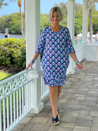 PINEAPPLE VACA SLEEVE RUFFLE DRESS