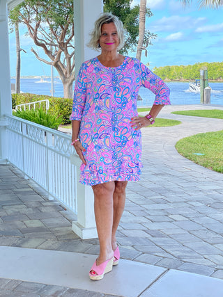 CAROLINA PAISLEY RUFFLE SLEEVE DRESS