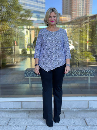 BLACK AND WHITE ZEBRA ASYMMETRIC TOP - Cathys Place