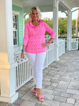 PINK DIAMONDS RUFFLE TOP