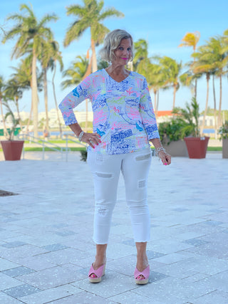 POST CARDS OF LOVE V-NECK TOP - Cathys Place