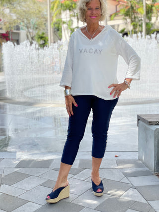 CHENILLE WHITE VACA HOODED SWEATER