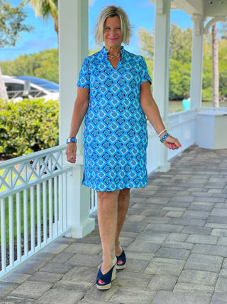 BAHAMA BLUE TURTLE SHORT SLEEVE DRESS