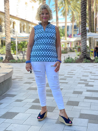 MELINA BLUE SLEEVELESS ZIPPER