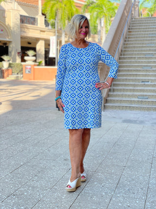 AQUA DIAMONDS SLEEVE DRESS