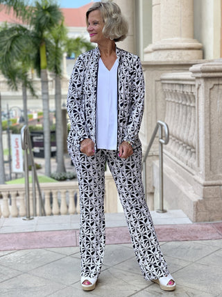 BLACK AND BEIGE PALM PALAZZO PANT - Cathys Place