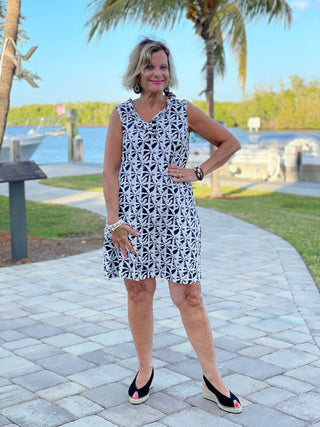 BLACK AND BEIGE RUFFLE DRESS - Cathys Place