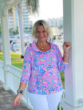 CAROLINA PAISLEY RUFFLE TOP