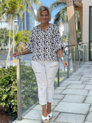 BLACK AND BEIGE BELL SLEEVE