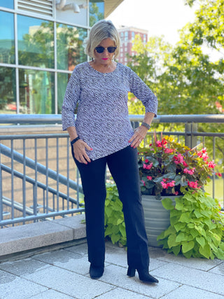 BLACK AND WHITE ZEBRA ASYMMETRIC TOP - Cathys Place
