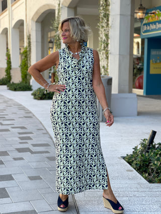 GREEN AND NAVY PALM MAXI