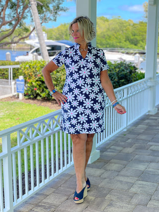 NAVY DAISY SHORT SLEEVE DRESS