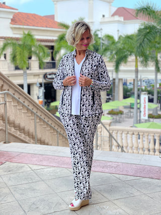 BLACK AND BEIGE PALM PALAZZO PANT - Cathys Place