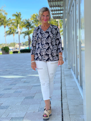 NAUTICAL LANE V-NECK TOP - Cathys Place