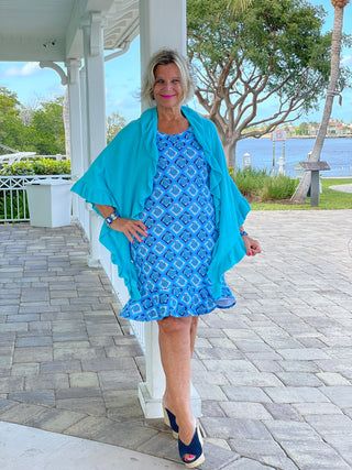 BAHAMA BLUE TURTLE HALTER  RUFFLE DRESS