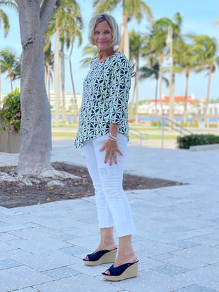 GREEN AND NAVY PALM ASYMMETRIC TOP - Cathys Place